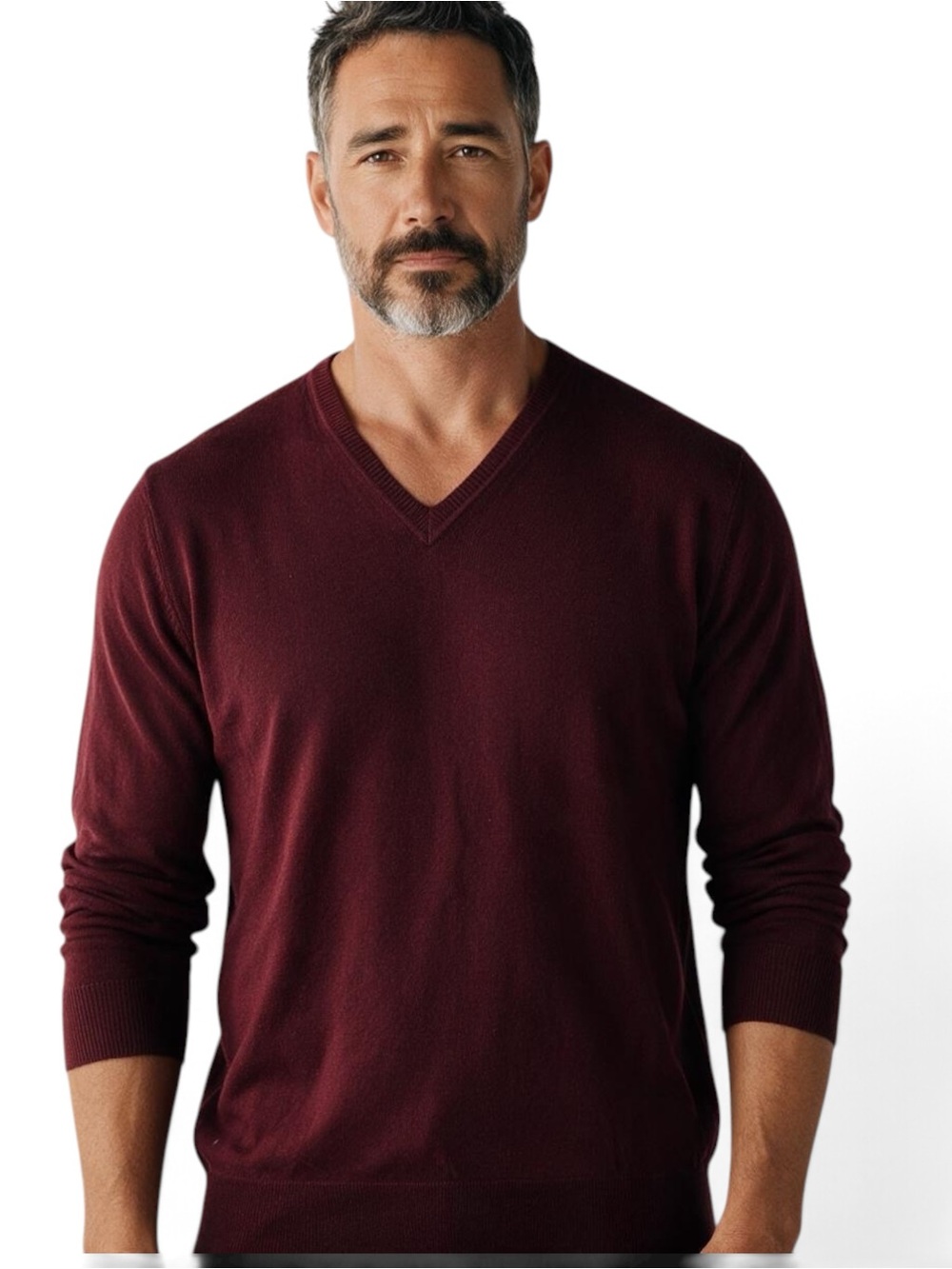 Italian Fine Merino Wool Men’s V-neck Sweater Burgundy SZ L Quiet Luxury Preppy